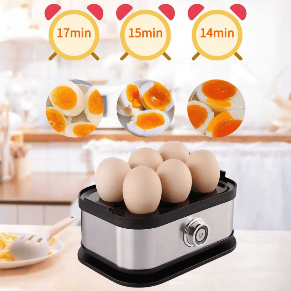 Fierbator de oua, Inox, Capacitate 6 oua, Indicator luminos, Timer, Semnal acustic de final, Fara BPA, Usor de curatat si de folosit