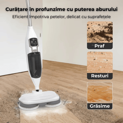 Mop Cu Abur 2-în-1 Igienizare & Curatare, 2 Placute Rotative, 2 Lavete Microfibra, 13 Accesorii pentru Podea, Parchet, Mobila, Gresie, Rezervor 500ml