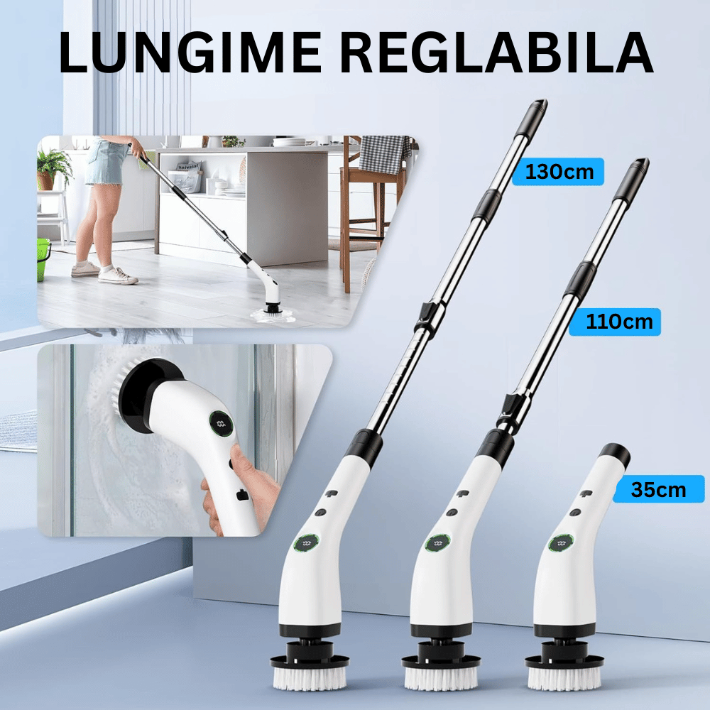 Perie Electrica Rotativa 9 Capete pentru Curatare Bucatarie, Baie, Pardoseala, Geamuri, Masina, 450 RPM, Autonomie 90 de Minute