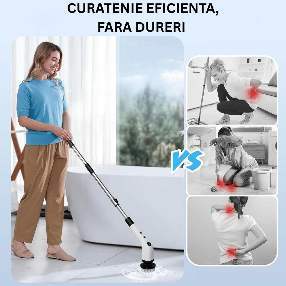 Perie Electrica Rotativa 9 Capete pentru Curatare Bucatarie, Baie, Pardoseala, Geamuri, Masina, 450 RPM, Autonomie 90 de Minute