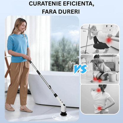 Perie Electrica Rotativa 9 Capete pentru Curatare Bucatarie, Baie, Pardoseala, Geamuri, Masina, 450 RPM, Autonomie 90 de Minute