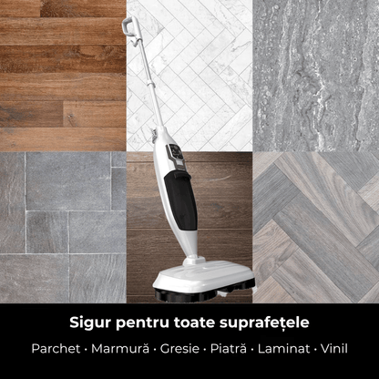 Mop Cu Abur 2-în-1 Igienizare & Curatare, 2 Placute Rotative, 2 Lavete Microfibra, 13 Accesorii pentru Podea, Parchet, Mobila, Gresie, Rezervor 500ml