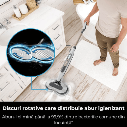 Mop Cu Abur 2-în-1 Igienizare & Curatare, 2 Placute Rotative, 2 Lavete Microfibra, 13 Accesorii pentru Podea, Parchet, Mobila, Gresie, Rezervor 500ml