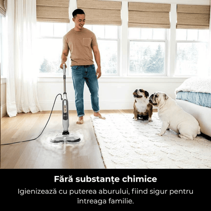 Mop Cu Abur 2-în-1 Igienizare & Curatare, 2 Placute Rotative, 2 Lavete Microfibra, 13 Accesorii pentru Podea, Parchet, Mobila, Gresie, Rezervor 500ml