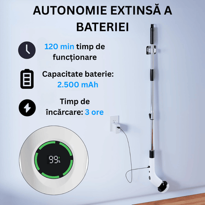 Perie Electrica Rotativa 9 Capete pentru Curatare Bucatarie, Baie, Pardoseala, Geamuri, Masina, 450 RPM, Autonomie 90 de Minute