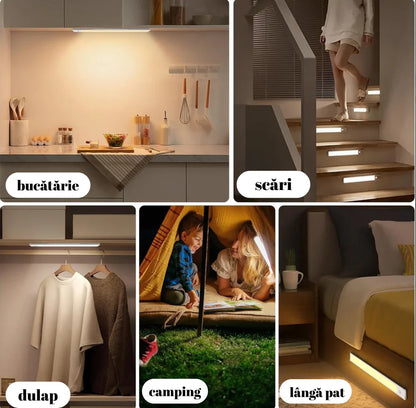 Iluminare pentru dulapuri/sub mobilier, reîncărcabilă, pachet 2 bucăți – 3 temperaturi de culoare și 5 niveluri de luminozitate, senzor de mișcare, autonomie îndelungată